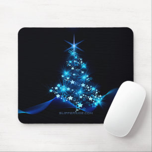 Mousepad árvore de Natal estilizada SlipperyJoe azul brilha