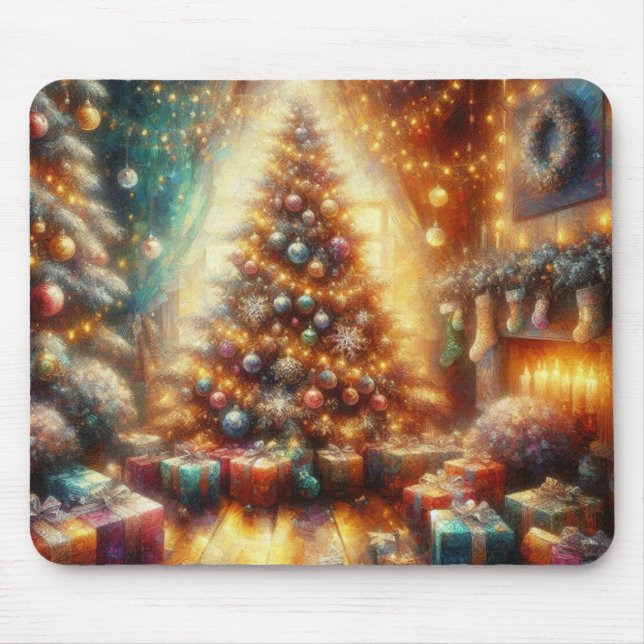 Mousepad Árvore de Natal Muito Alegre e Brilhante em uma Ba (Frente)