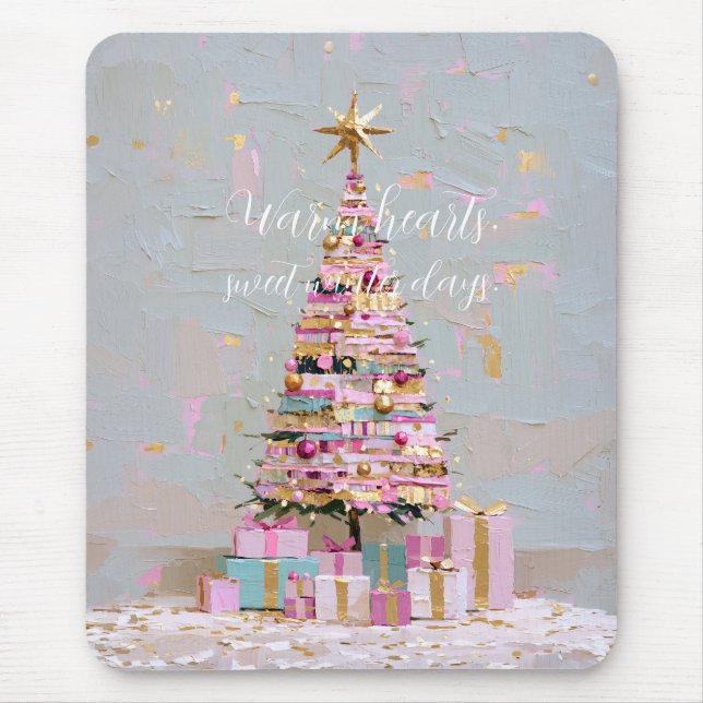 Mousepad Árvore de Natal Rosa e Dourada Impasto (Frente)