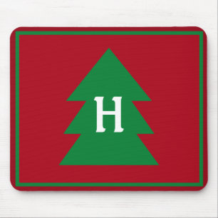 Mousepad Árvore de Natal Vermelho Escuro Elegante Inicial P