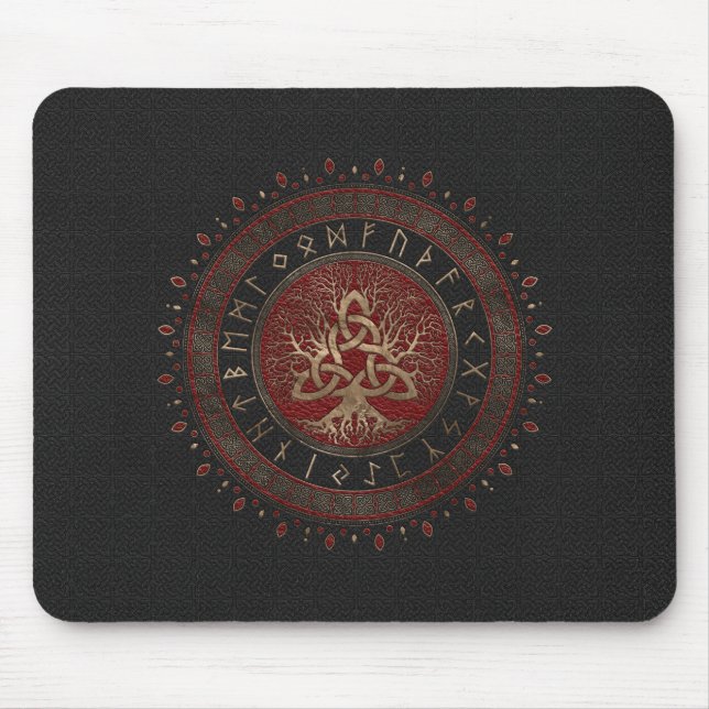 Mousepad Árvore de vida com couro vermelho preto de (Frente)