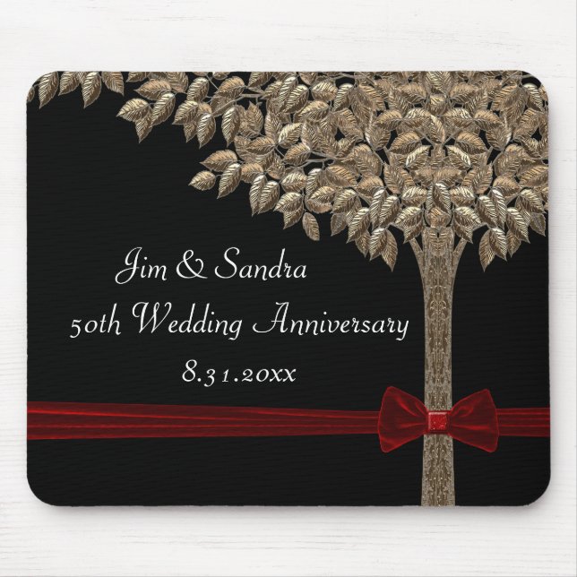 Mousepad Árvore dourada com fita & arco vermelhos (Frente)