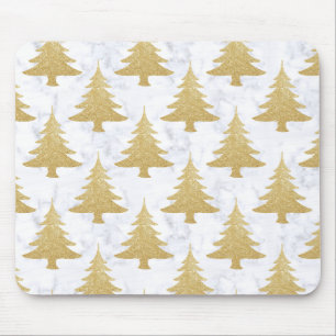 Mousepad Árvore Dourada de Natal Elegante e Marble