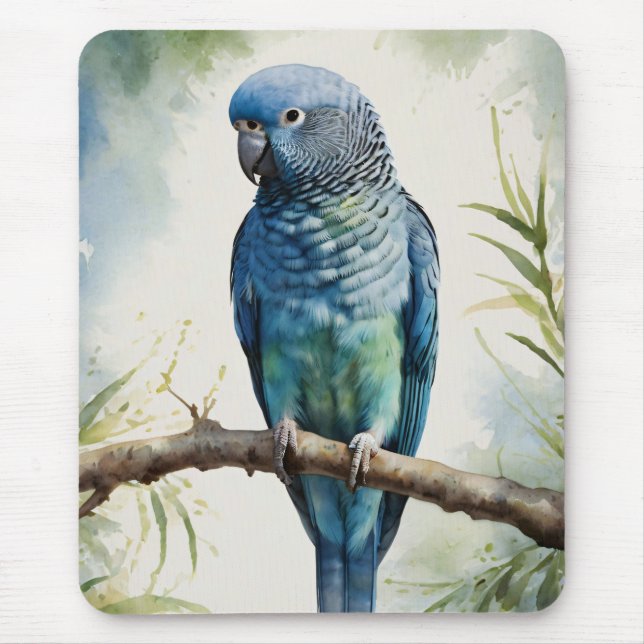 Mousepad Árvore Eucalyptus de periquito azul de aquarela (Frente)