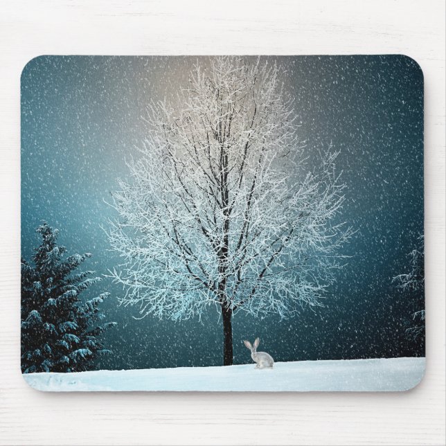 Mousepad Árvore gelada à noite (Frente)