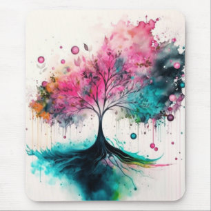 Mousepad Árvore Mística Moderna e Negrito (azul, rosa, lara