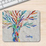 Mousepad Árvore Mosaica Personalizada<br><div class="desc">Este mouse pad é decorado com uma árvore de mosaico multicolorido. Facilmente personalizável com seu nome ou monograma. Mosaico original © Michele Davies.</div>