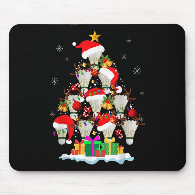 Mousepad Árvore Natal Badminton Ball Santa Hat Engraçado Xm (Frente)