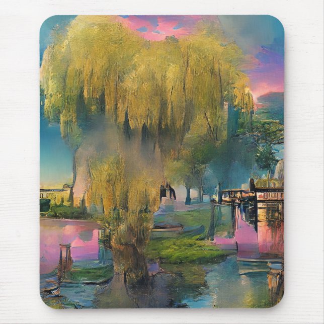 Mousepad Árvore selvagem ao pôr do sol pela lagoa (Frente)