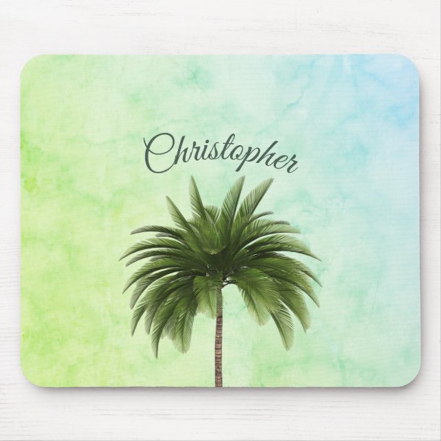 Mousepad Árvore Tropical Palm Na moda Verde Marbled (Frente)