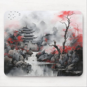 Mousepad Árvore Vermelha e Casa Asiática