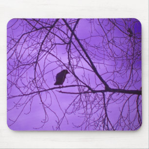 Mousepad Árvores de Barren Preto Ramificam Céu Roxo