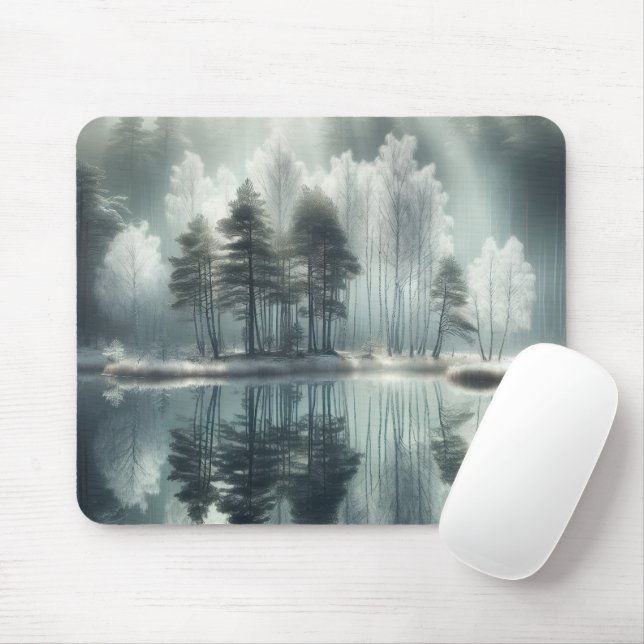 Mousepad Árvores De Inverno Com Reflexão De Lago (Com mouse)