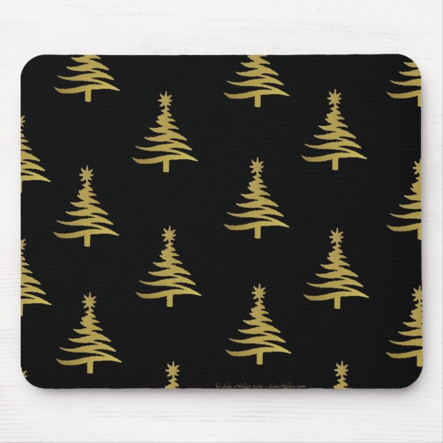 Mousepad Árvores de Natal Douradas em Preto (Frente)