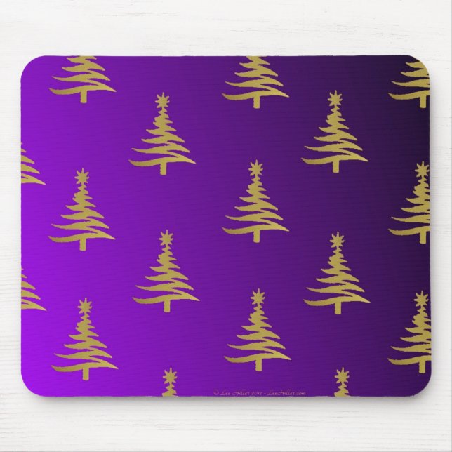 Mousepad Árvores de Natal Douradas em Roxo (Frente)