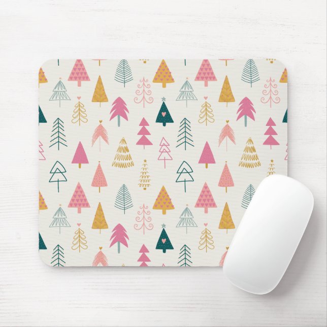 Mousepad Árvores de Natal Lindas Padrão Rosa Corado  (Com mouse)
