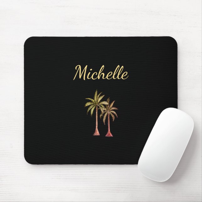 Mousepad Árvores de Palma Tropicais Modernas - Preto Elegan (Com mouse)