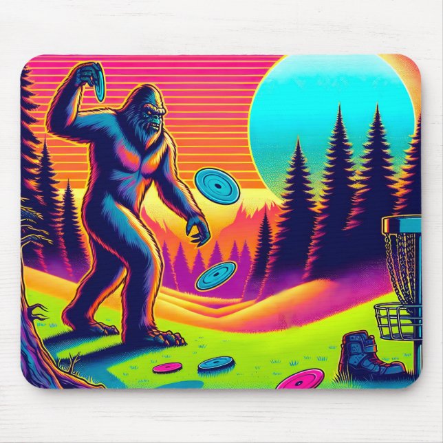 Mousepad Árvores escuras | Humor de Golfe em Disco Bigfoot (Frente)