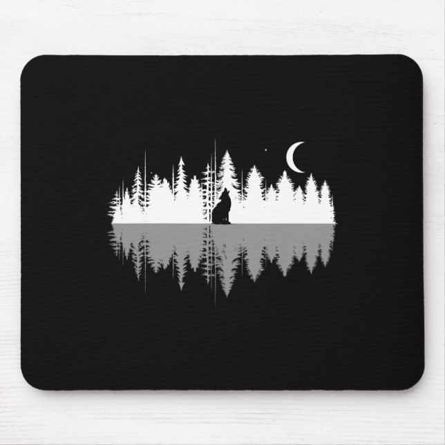 Mousepad Árvores Refletem Wolf Howling Na Floresta Plena Da (Frente)