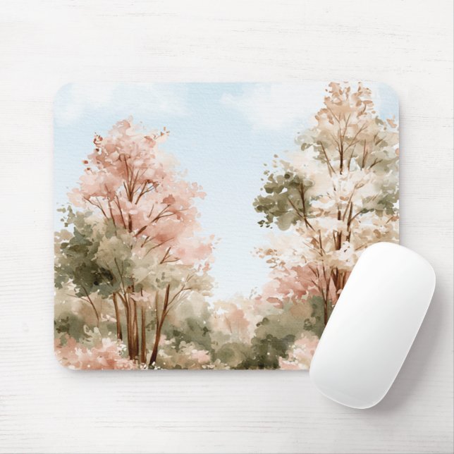 Mousepad Árvores Verdes Rosa Céus Azuis (Com mouse)