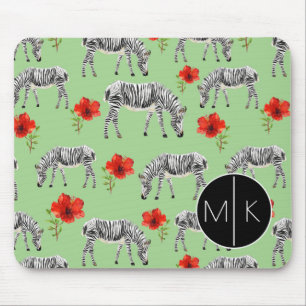 Mousepad As zebras entre hibiscus florescem o monograma de