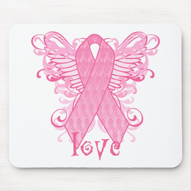 Mousepad Asas cor-de-rosa do amor da fita (Frente)