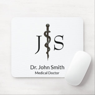 Mousepad Asclépio Médico Simples - Branco Preto