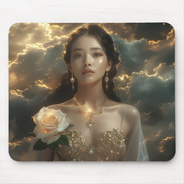 Mousepad Asian Beauty With White Rose (Frente)