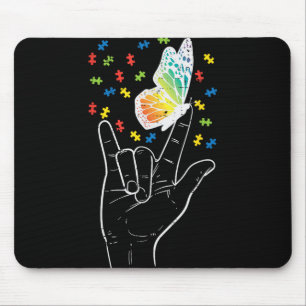 Mousepad Asl Love Sinal Butterfly Quebra-cabeça Autism Awar