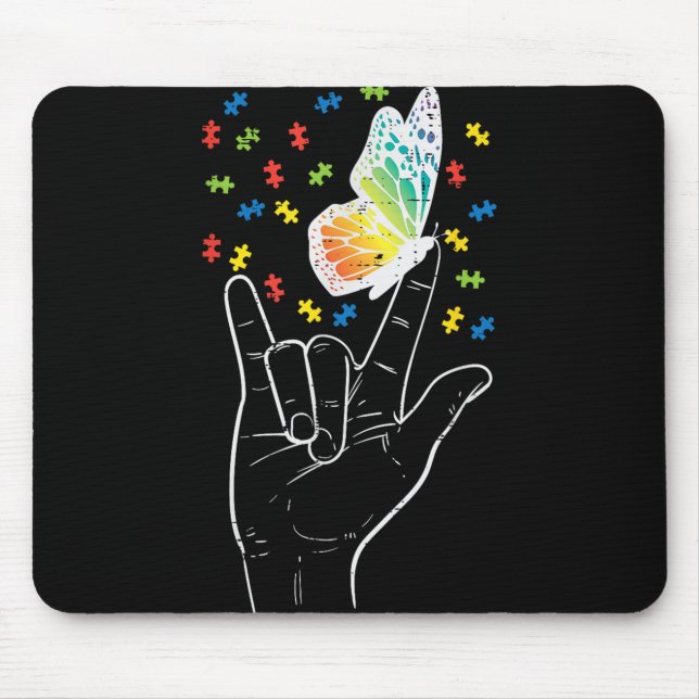 Mousepad Asl Love Sinal Butterfly Quebra-cabeça Autism Awar (Frente)