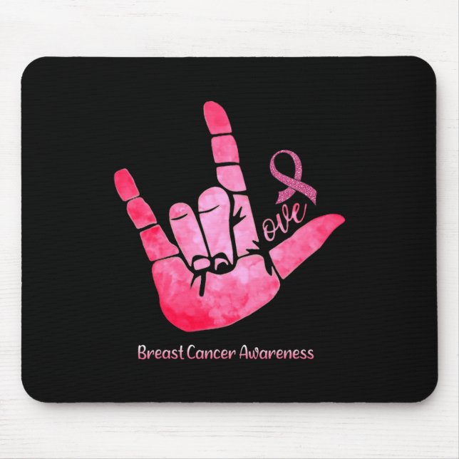 Mousepad Asl Sign Love Breast Cancer Awareness Pink Ribbon  (Frente)