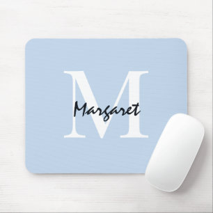 Mousepad Assinatura de Script de Monograma Azul Claro Elega