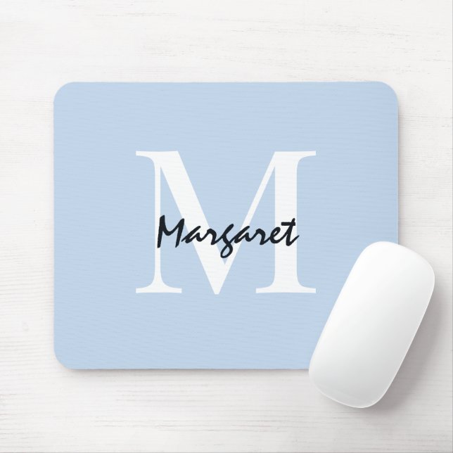 Mousepad Assinatura de Script de Monograma Azul Claro Elega (Com mouse)