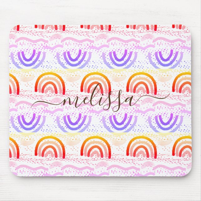 Mousepad Assinatura Elegante com Padrão de Arco-íris Ombre (Frente)