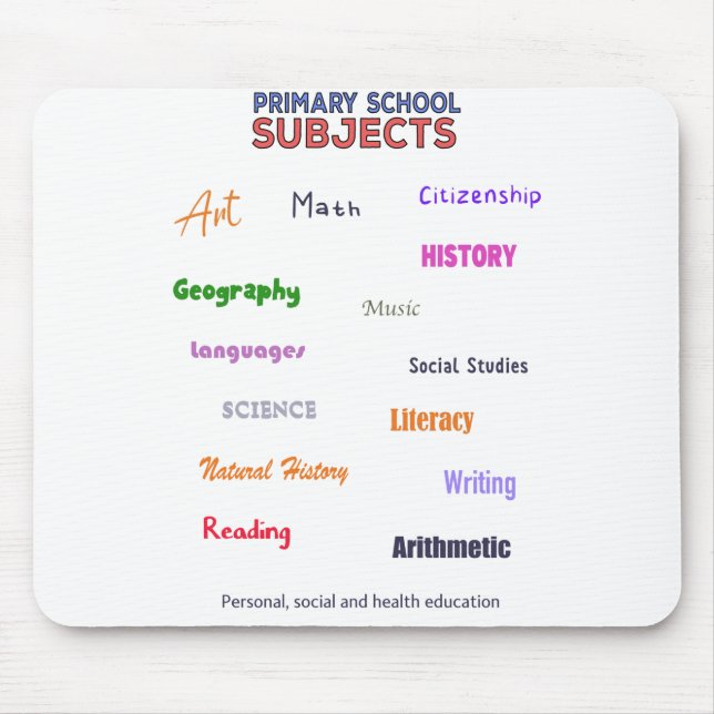 Mousepad Assuntos da escola primária (Frente)