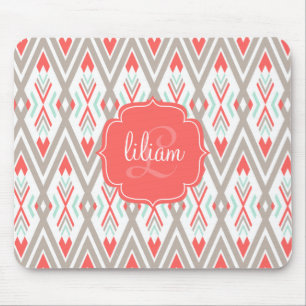 Mousepad Asteca tribal geométrico coral moderno
