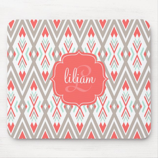 Mousepad Asteca tribal geométrico coral moderno (Frente)