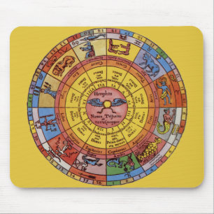 Mousepad Astrologia antiga do vintage, roda celestial do