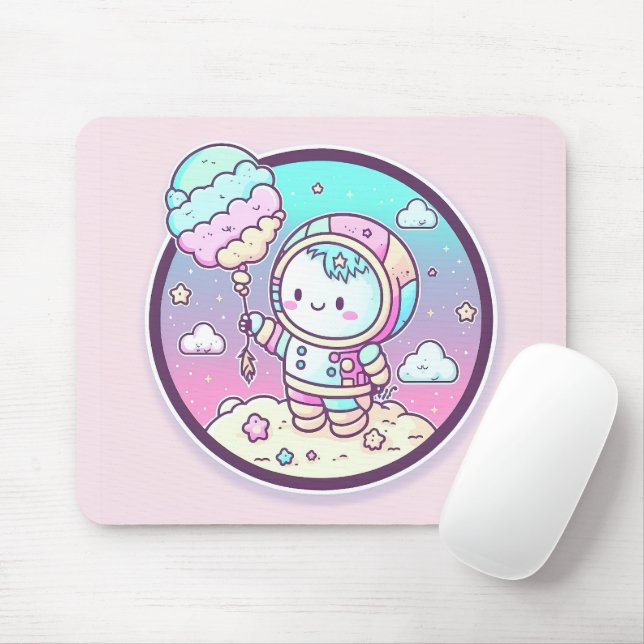Mousepad Astronauta bonito com balão de Sorvete na Lua | (Com mouse)