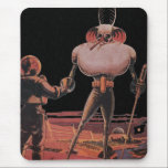 Mousepad Astronauta de Vintage Science Ficke Agita Alieníge<br><div class="desc">Imagem de Vintage: aliens futuristas de ficção científica e robôs. Um astronauta está apertando as mãos com uma alienígena amigável que parece um grande,  assustador inseto ou um futuro inseto assustador. Bem-vindos ao nosso planeta! Um clássico design de quadrinhos retrô de ficção científica.</div>