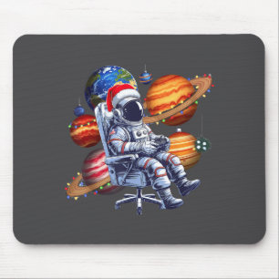 Mousepad Astronauta Engraçado Natal Luzes Espaciais Chapéu