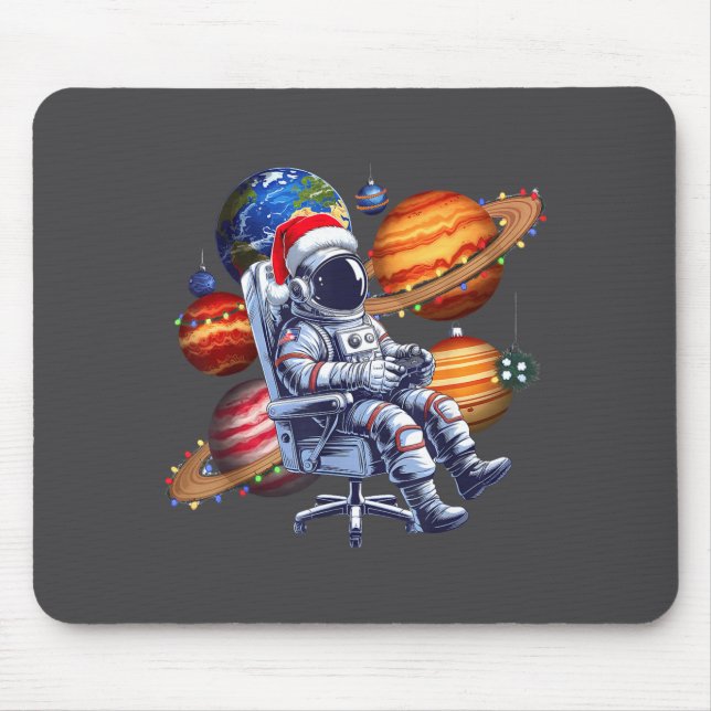 Mousepad Astronauta Engraçado Natal Luzes Espaciais Chapéu  (Frente)