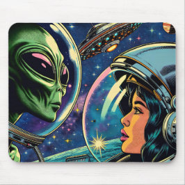 Mousepad Astronauta feminino encontra Alienígena extraterre