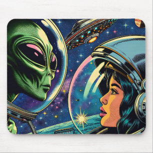 Mousepad Astronauta feminino encontra Alienígena extraterre