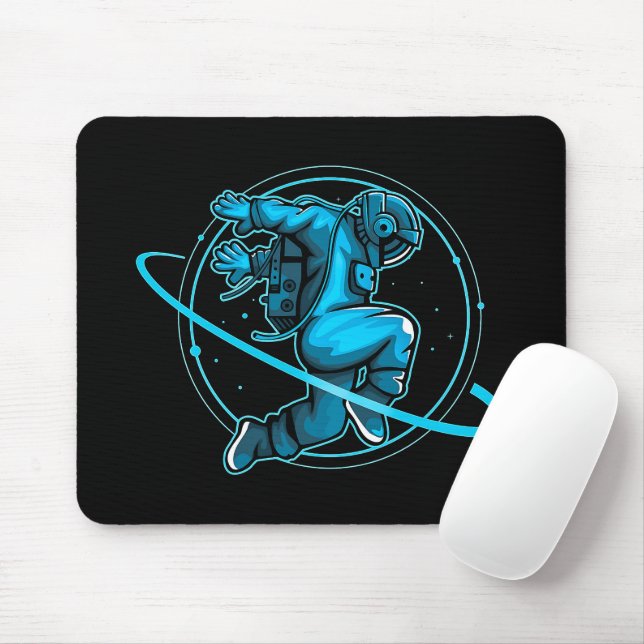 Mousepad Astronauta Jumping Dançando em torno de Saturno Tr (Com mouse)