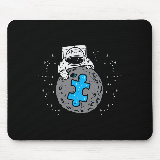 Mousepad Astronauta Lua Azul Quebra-cabeça Piece Autismo Co (Frente)