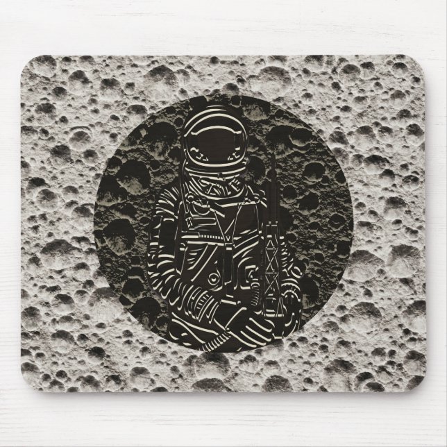Mousepad Astronauta na Lua Espaço Preto e Cinza (Frente)