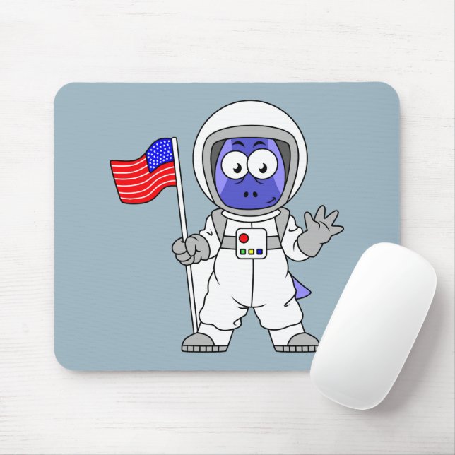 Mousepad Astronauta Parasaurolophus Segurando Bandeira Amer (Com mouse)