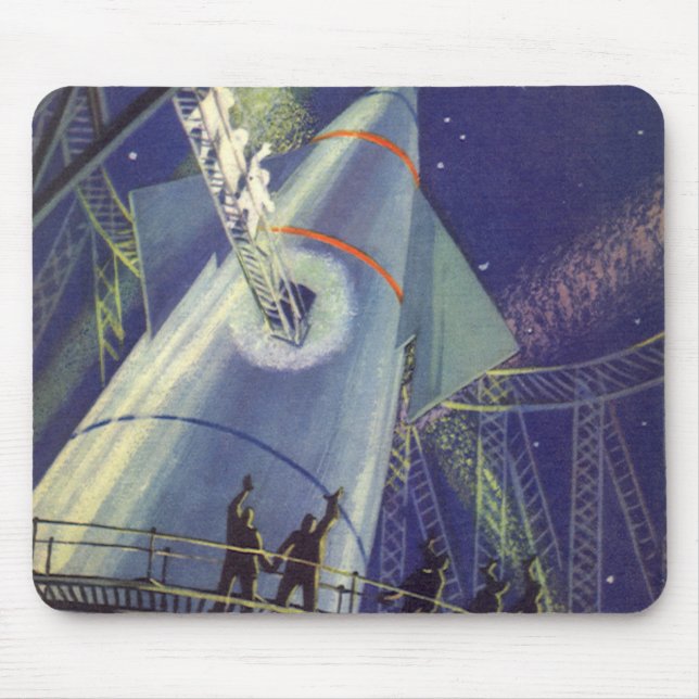 Mousepad Astronautas da Ficção Científica Vintage no Foguet (Frente)