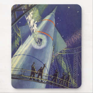 Mousepad Astronautas de Ficção Científica Vintage em Nave E